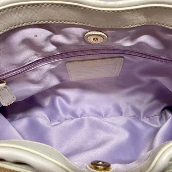 Coach Cricket 13604 Cream Tan Signature Shoulder Bag Purse Leather Trim TurnLock - Picture 12 of 15